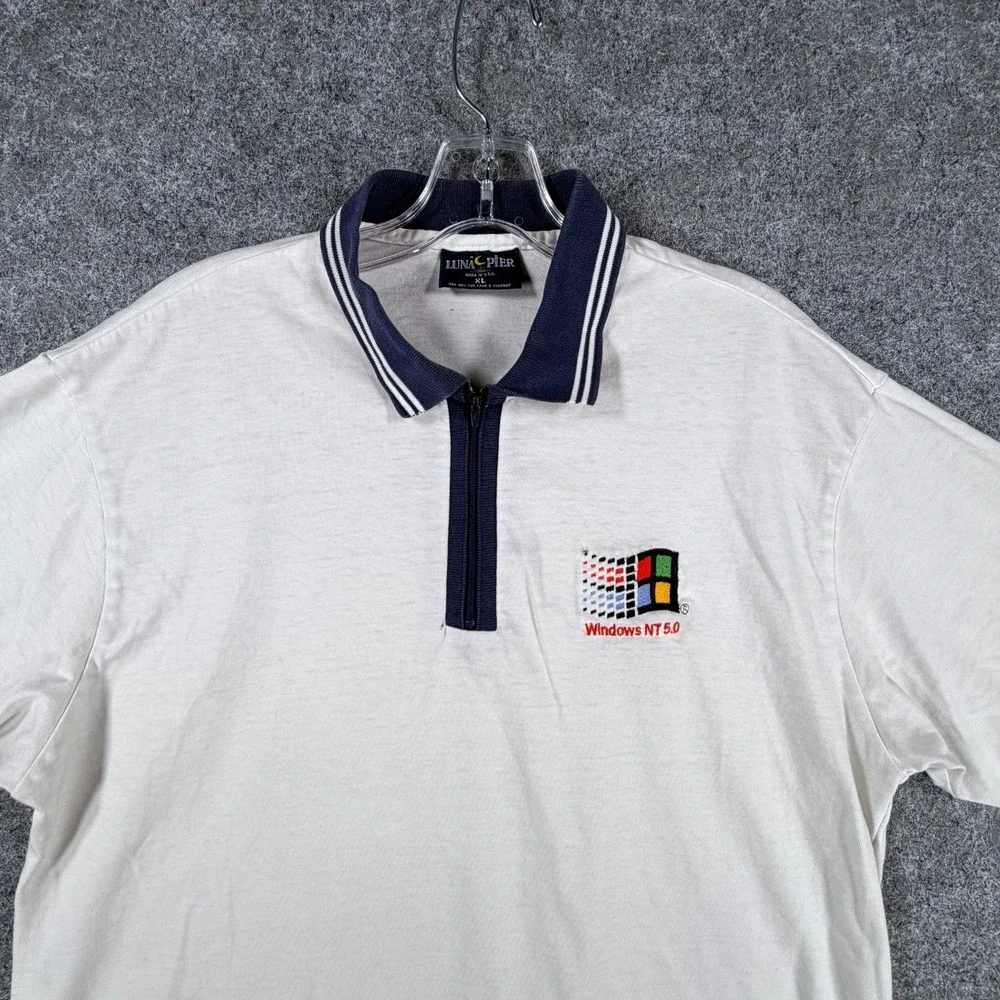Luna Pier Windows NT 5.0 Polo Shirt Mens XL White Rock‎ Solid Power Resort Wear